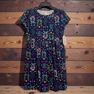 Wonder Nation Girls Navy Floral Short Sleeve Knee Length Play Dress L 10-12